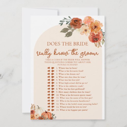 Fall Does the Bride really know the Groom Game Invitation