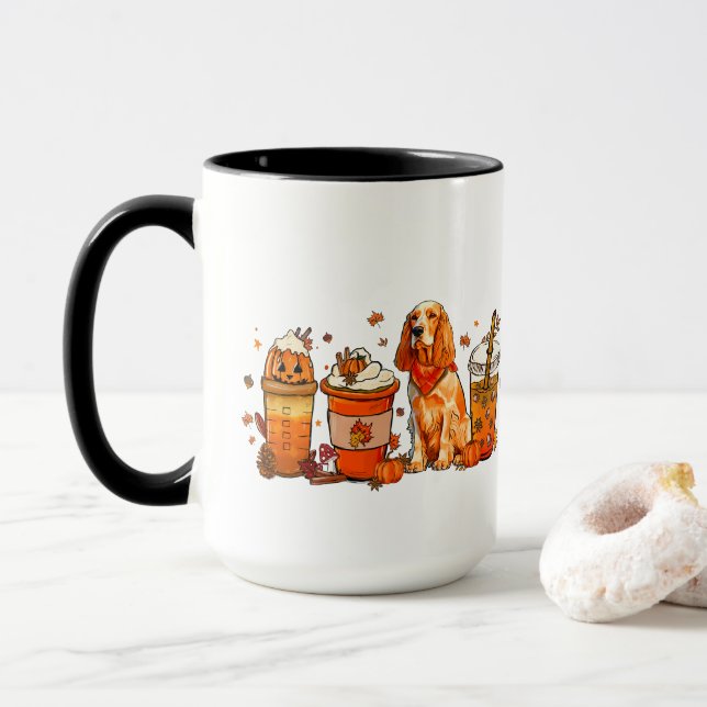 Fall Dog Coffee Mug, Cocker Spaniel, Fall Vibes Mug (With Donut)