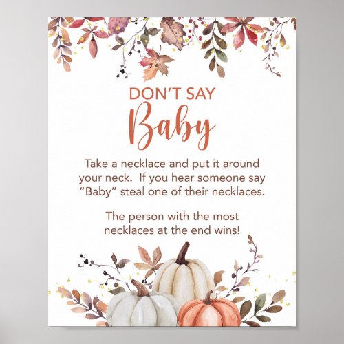 Fall Dont Say Baby Necklace Shower Game Sign