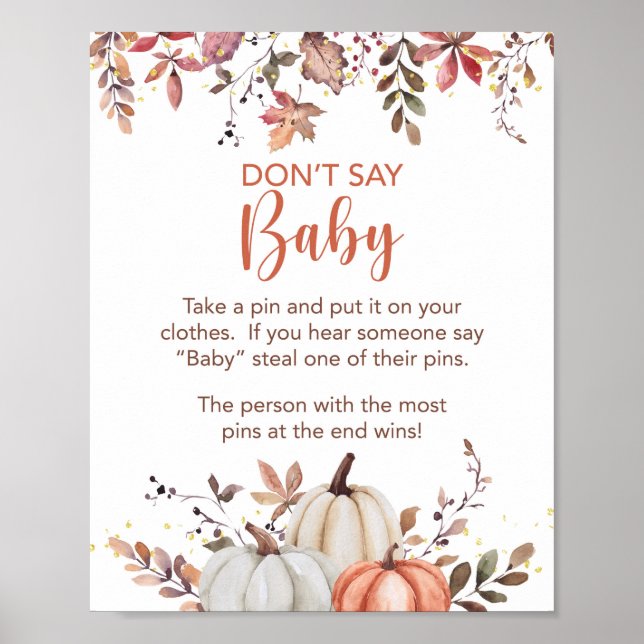 Fall Don't Say Baby Shower Game Sign Pumpkins (Front)