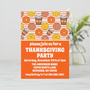 Fall Donuts & Coffee Thanksgiving Party Orange Invitation