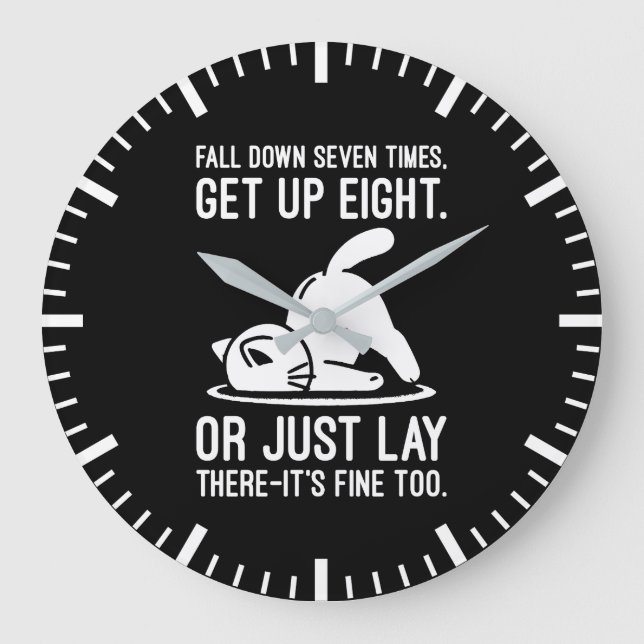 Fall Down Seven Times - Cute Funny Cat Motivation Large Clock (Front)