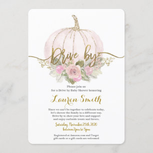 Fall Drive by Baby Shower girl pink pumpkin Invitation