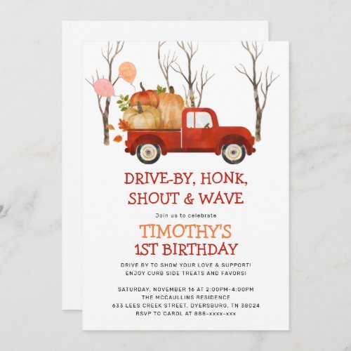 Fall Drive Through Pumpkin Birthday Invitation