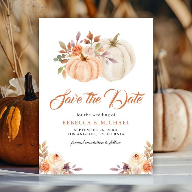 Fall Earthy Floral Pumpkin Wedding Save The Date (Creator Uploaded)