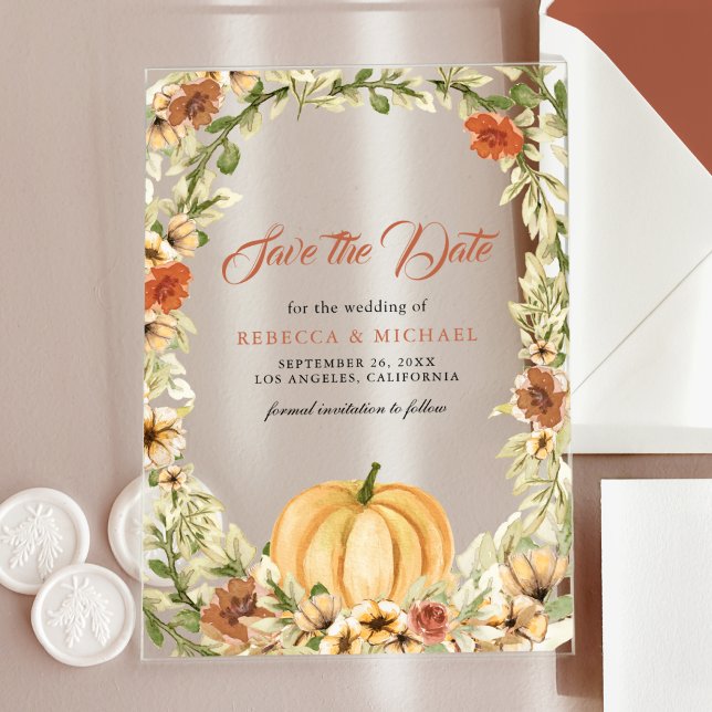 Fall Earthy Floral Pumpkin Wedding Save the Date (Creator Uploaded)