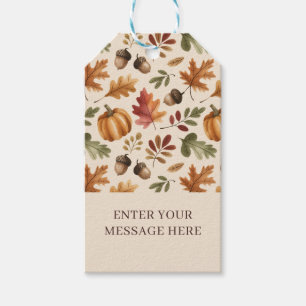 Fall Earthy Orange Watercolor Pumpkin Maple Leaves Gift Tags