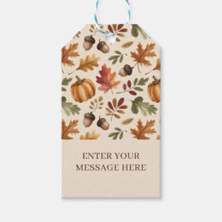 Fall Earthy Orange Watercolor Pumpkin Maple Leaves Gift Tags