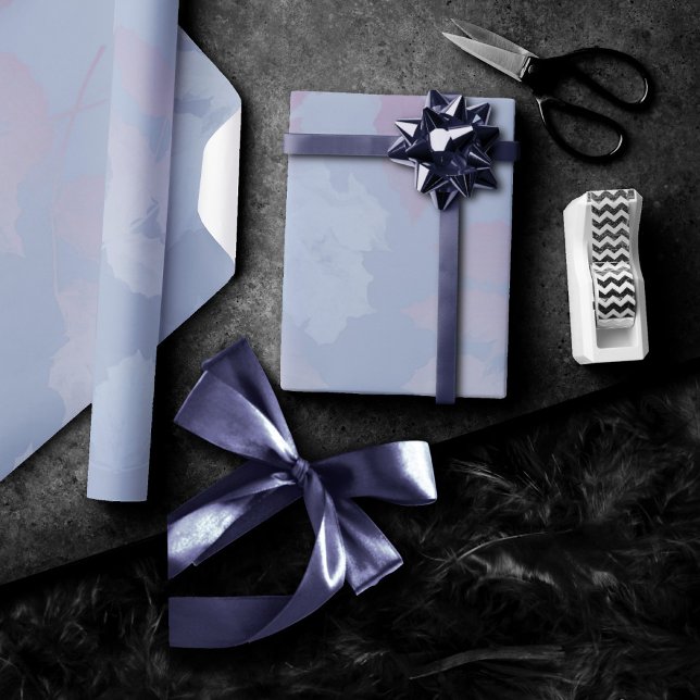 Fall Elegance | Dusty Blue Purple Leaves Ephemera Wrapping Paper (Creator Uploaded)