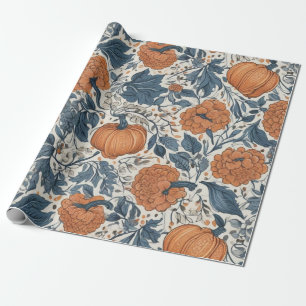Fall Elegant Abstract Leaves Pumpkin Flower Wrapping Paper