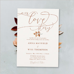 Fall Elegant Calligraphy Our Love Story Wedding Invitation