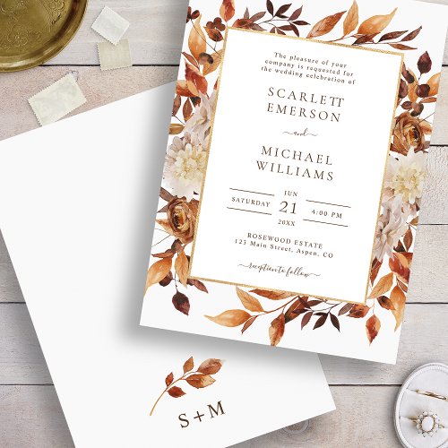 Fall Elegant Leaves Wedding Invitation