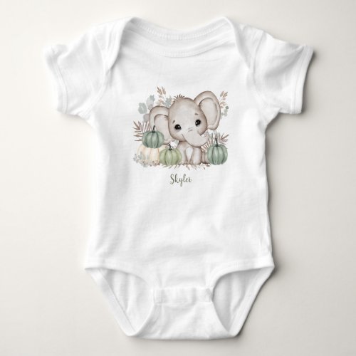Fall Elephant and Pumpkins Baby Bodysuit