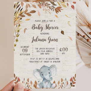Fall Elephant Baby Shower Invitation