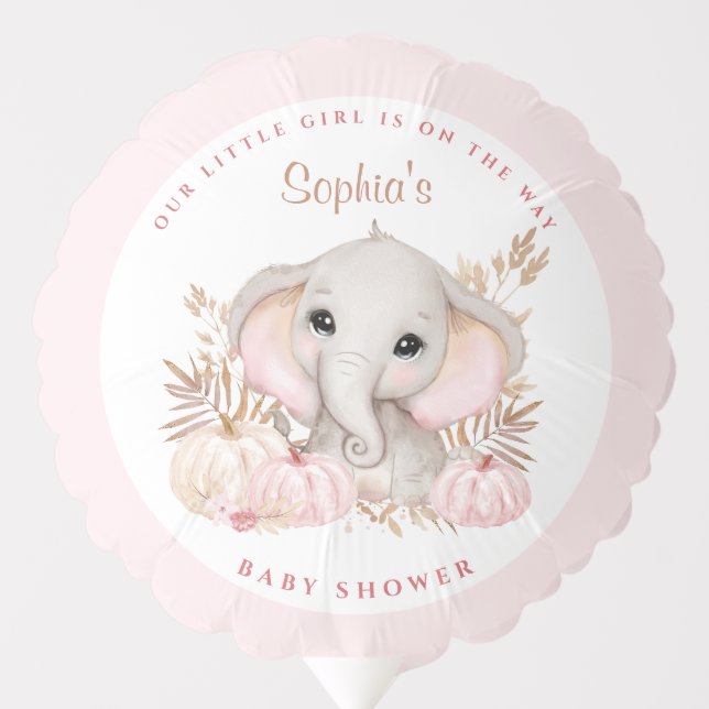 Fall Elephant Girl Pumpkins Pink Baby Shower Balloon (Front)