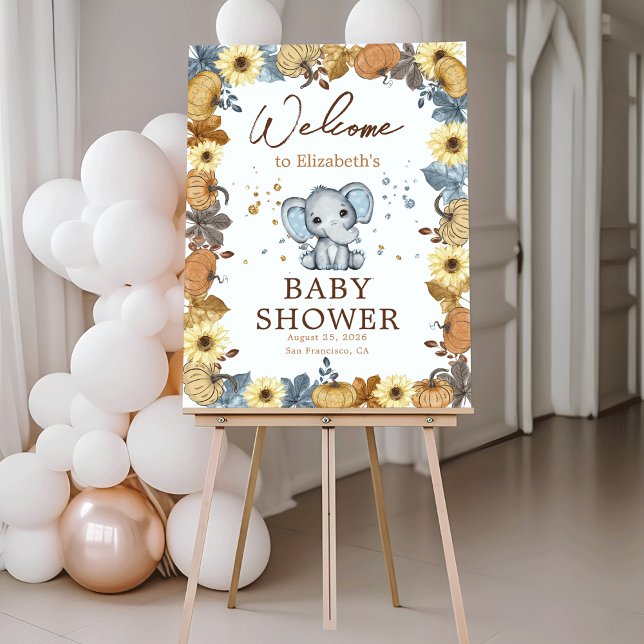 Fall Elephant Pumpkin Baby Shower Welcome Sign (A Little Peanut is on the Way - Fall Elephant Pumpkin Baby Boy Shower Welcome Sign)