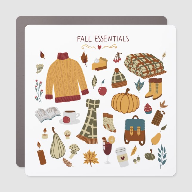 Fall Essentials Digital Drawing Car Magnet (Front)