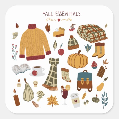 Fall Essentials Digital Drawing Square Sticker