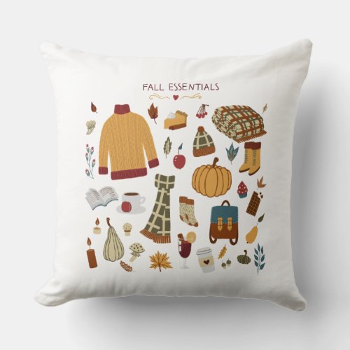 Fall Essentials Digital Drawing Throw Pillow