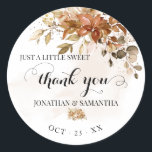 Fall Eucalyptus Autumn Wedding Thank You Gift Classic Round Sticker<br><div class="desc">Add names,  and date to the design. For additional customization (font color,  font style ),  click on personalize,  scroll down and click on the link "Edit using Design Tool". ** Check collection for all matching designs **</div>