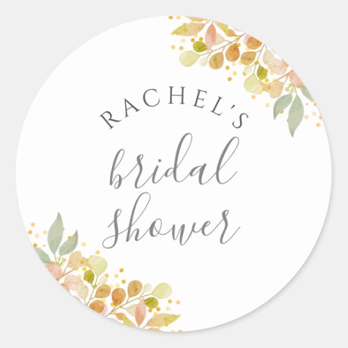 Fall Eucalyptus Branches  Leaves Bridal Shower Classic Round Sticker