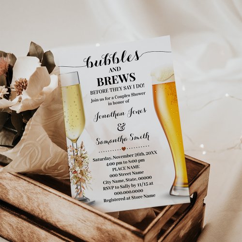 Fall Eucalyptus Bubbles and Brews Wedding Shower Invitation