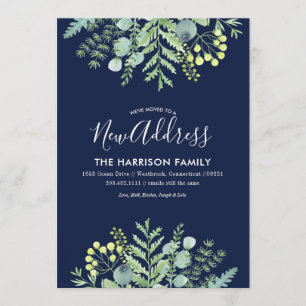Fall Eucalyptus Floral Moving Announcement Navy