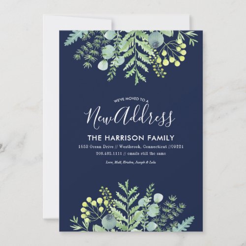 Fall Eucalyptus Floral Moving Announcement Navy