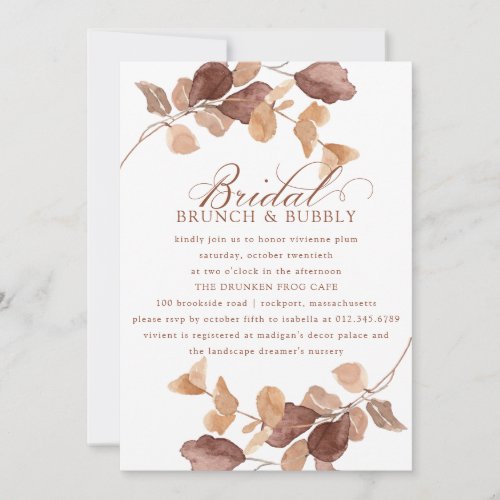Fall Eucalyptus Leaves Bridal Brunch Bubbly Invitation