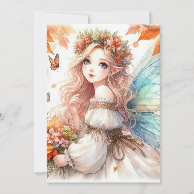 Fall Fairy and leaves watercolor calligraphy text  Invitation (Front)