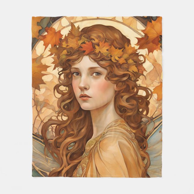 Fall Fairy  - Art Nouveau  Fleece Blanket (Front)