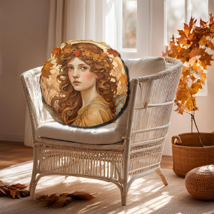 Fall Fairy - Art Nouveau Round Pillow