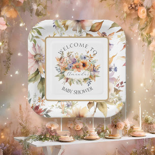 Fall Fairy Enchanted Floral Baby Girl Shower Paper Plates