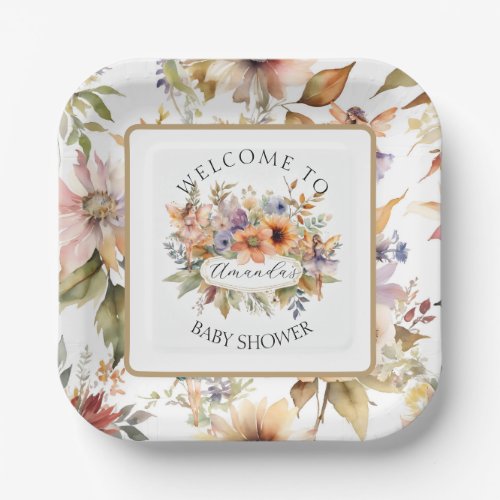Fall Fairy Enchanted Floral Baby Girl Shower Paper Plates