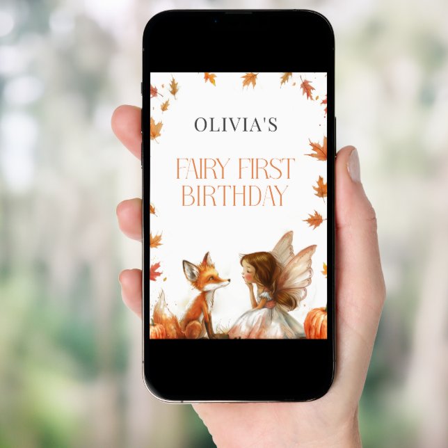 Fall Fairy First Birthday Invite with Fox Brunette Poster (Front Digital)