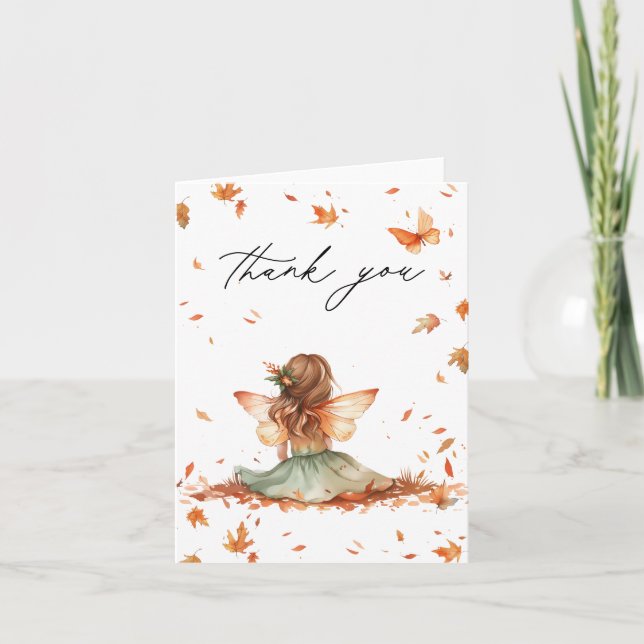 Fall Fairy First Birthday Thank You with a Fox Card (Front)