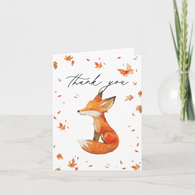 Fall Fairy First Birthday Thank You with a Fox Card (Front)
