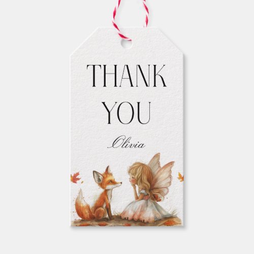 Fall Fairy First Birthday Thank You with a Fox Gift Tags