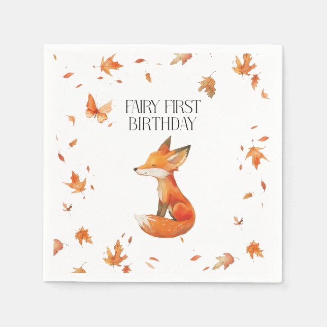Fall Fairy First Birthday Thank You with a Fox Napkins (Front)