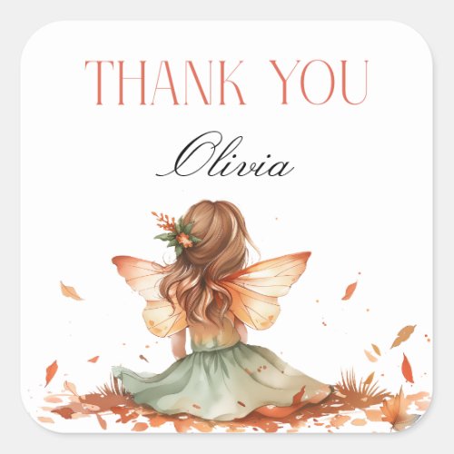 Fall Fairy First Birthday Thank You with a Fox Square Sticker