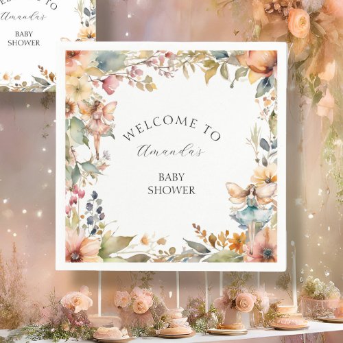 Fall Fairy Floral Cottage Garden Baby Girl Shower Napkins