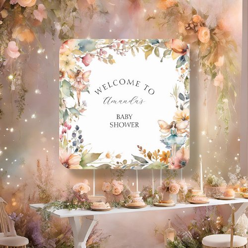 Fall Fairy Floral Garden Autumn Baby Girl Shower Square Paper Coaster