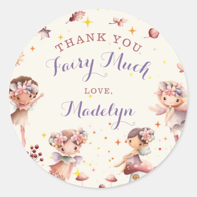 Fall Fairy Topper Girl Birthday Favor Round Classic Round Sticker (Front)