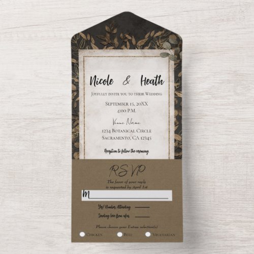 Fall Fairytale Bronze Botanical Leaves Wedding    All In One Invitation