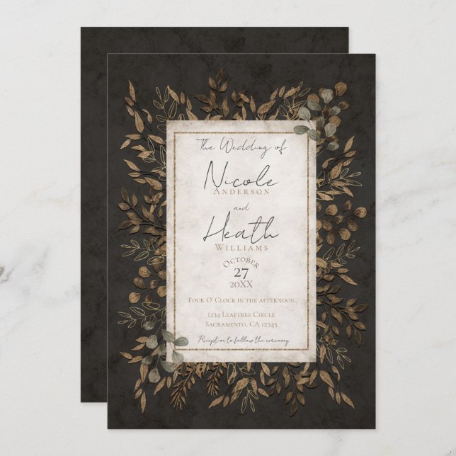 Fall Fairytale Bronze Botanical Leaves Wedding     Invitation (Front/Back)