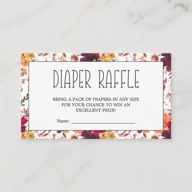 Fall Fall Floral Diaper Raffle Enclosure Card  (Front)