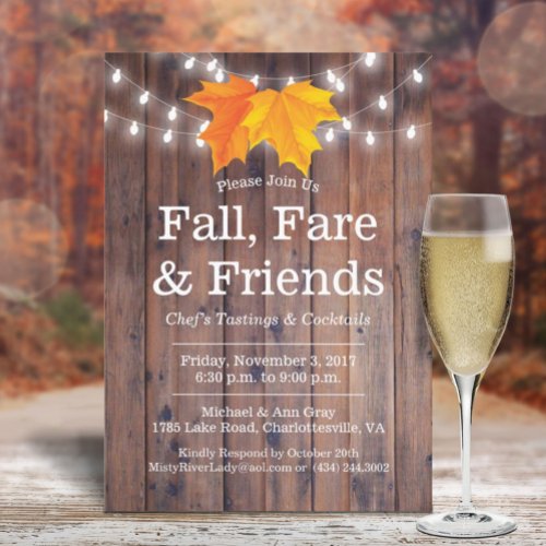 Fall Fare  Friends Autumn Leaves String Lights Invitation