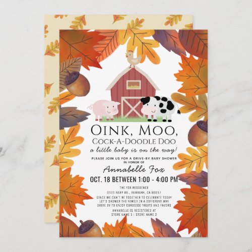 Fall Farm Animals Barnyard Drive_by Baby Shower Invitation