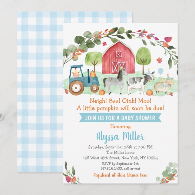 Fall Farm Pumpkin Baby Shower Invitation (Front/Back)