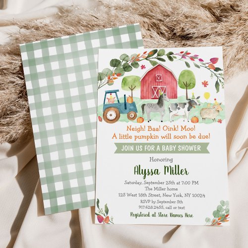 Fall Farm Pumpkin Gender Neutral Baby Shower Invitation